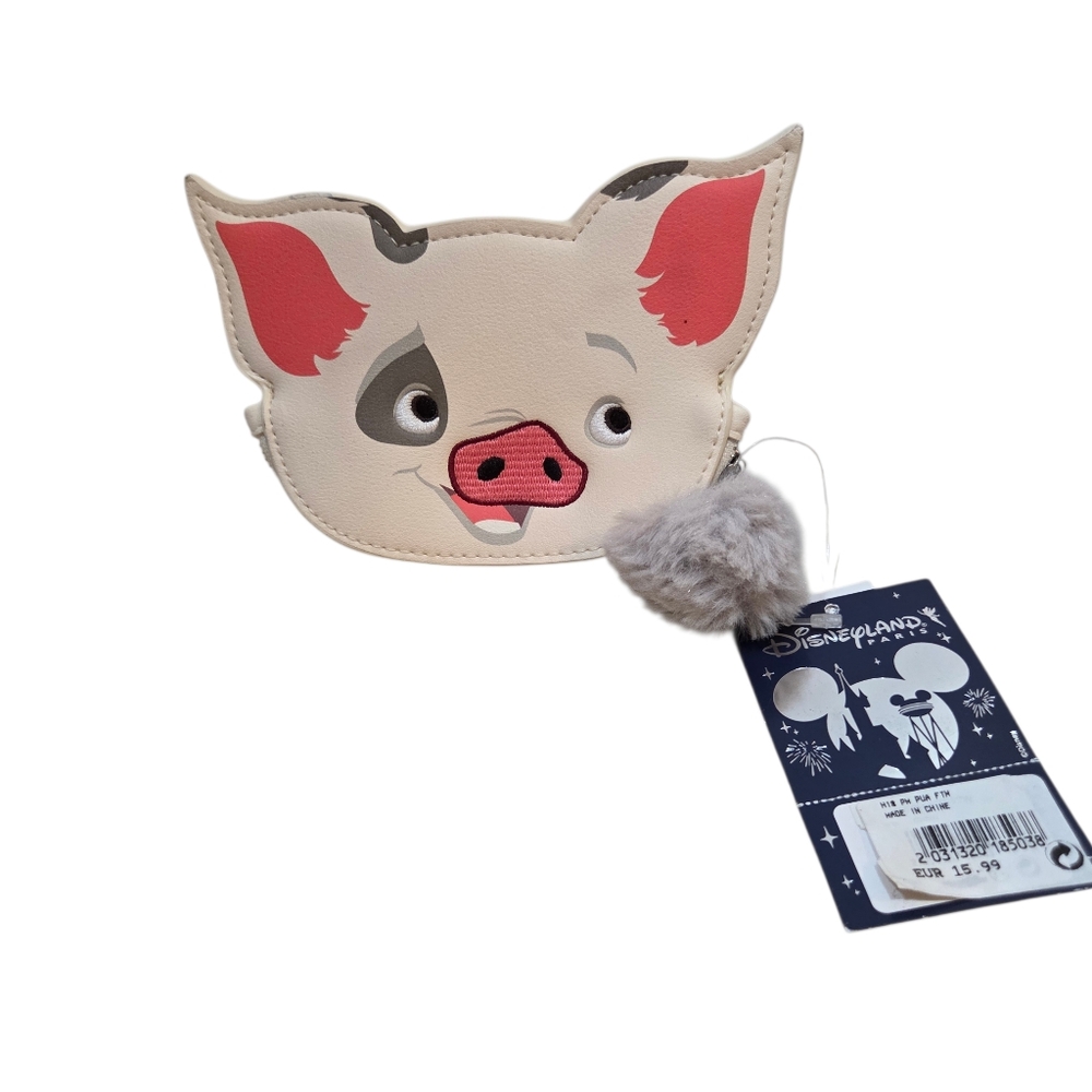 Disneyland Paris PUA Pig from Moana Embroidered Coin Purse with Pom Zipper NEW